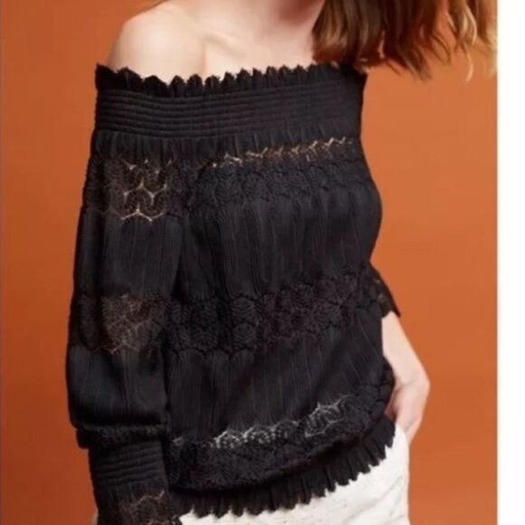 Anthropologie-Deletta Open Lace Off-Shoulder Blouse - Picture 1 of 7